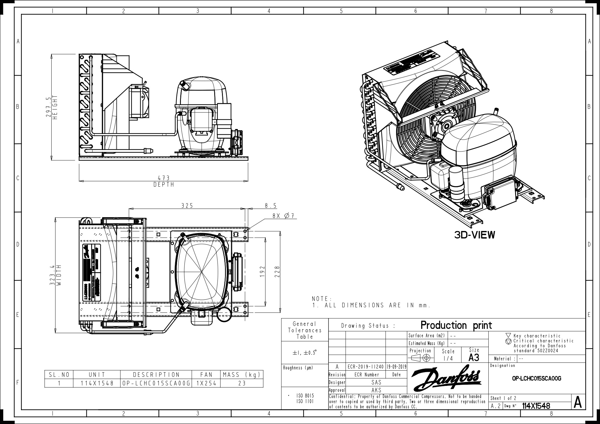 Danfoss Optyma OP-LCHC015 R404A aggregat