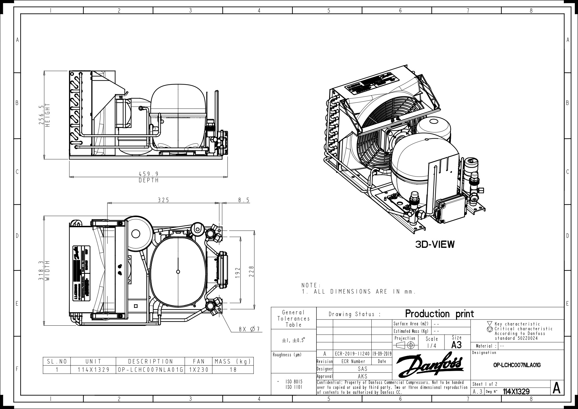 Danfoss Optyma OP-LCHC007 R404A aggregat