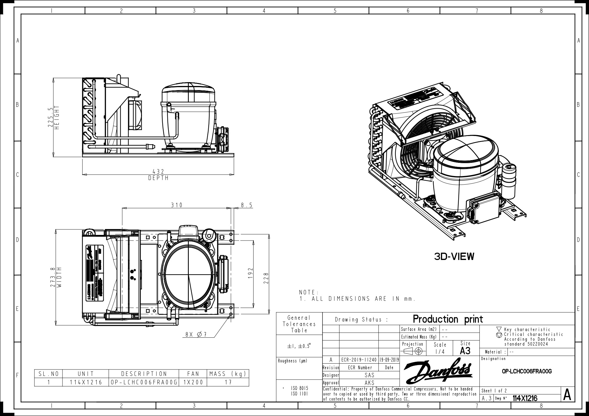 Danfoss Optyma OP-LCHC006 R404A aggregat