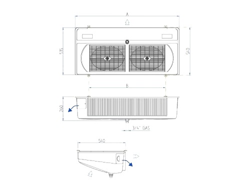 LU-VE FHA27E50 lavprofil fordamper med elafrimning, CO2 60 bar