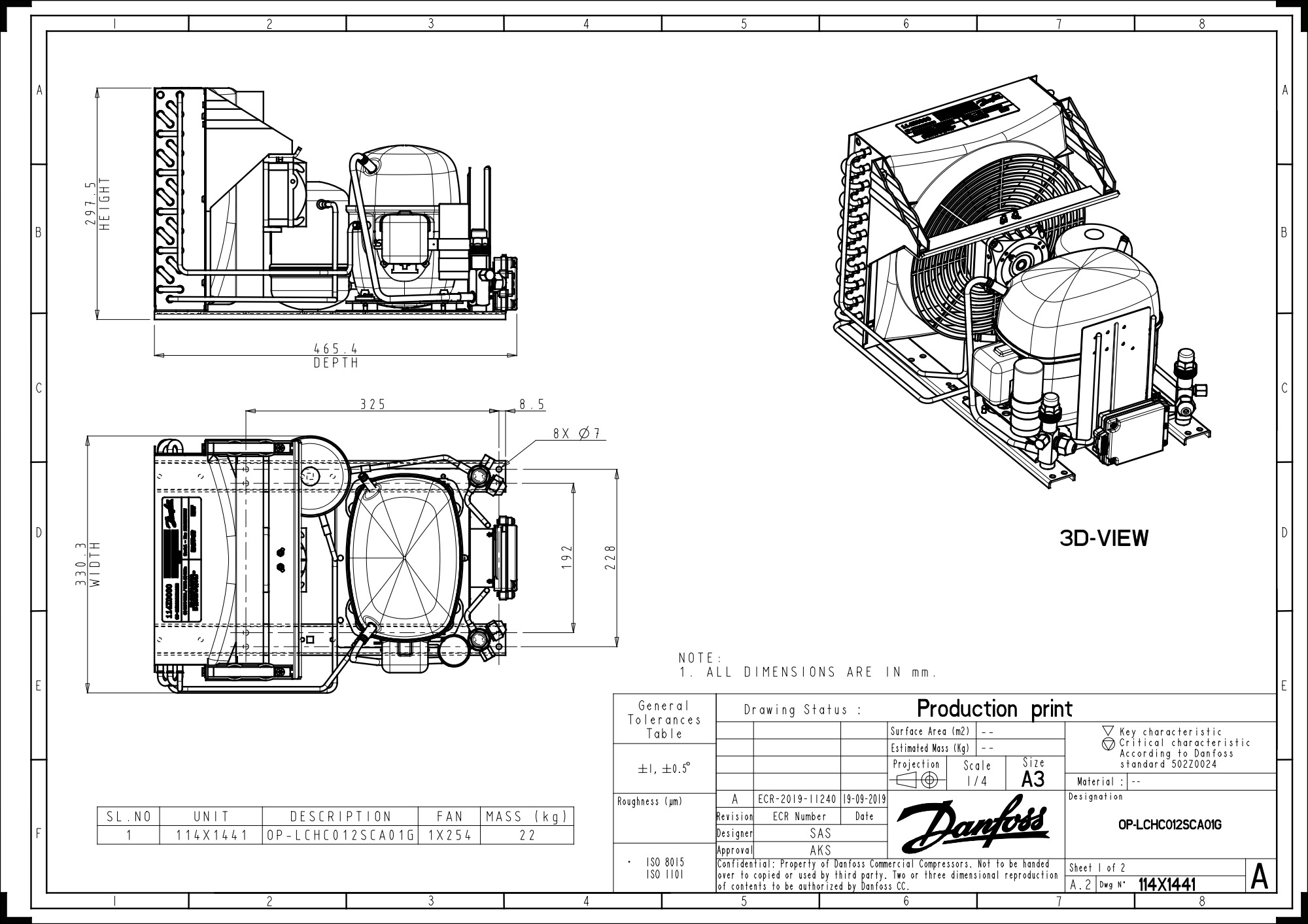 Danfoss Optyma OP-LCHC012 R404A aggregat