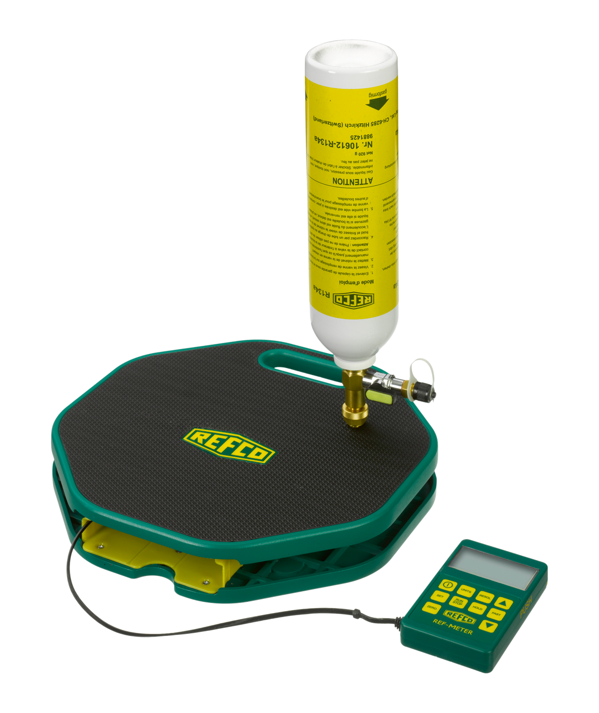 Filling adapter for refrigerant cans on REFCO scales