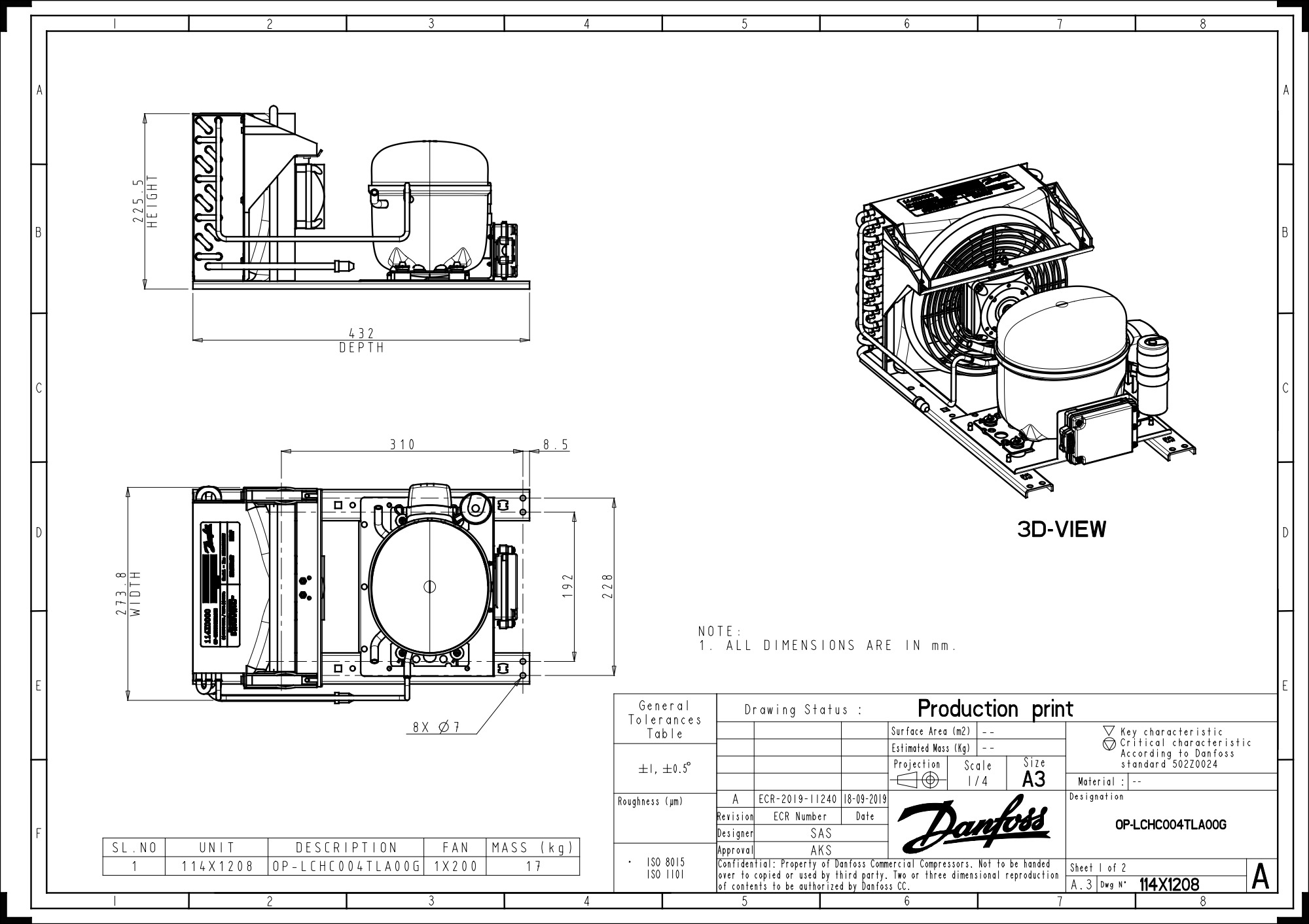 Danfoss Optyma OP-LCHC004 R404A aggregat