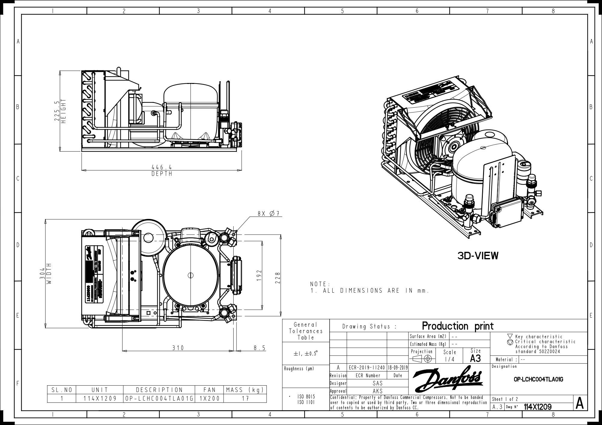 Danfoss Optyma OP-LCHC004 R404A aggregat