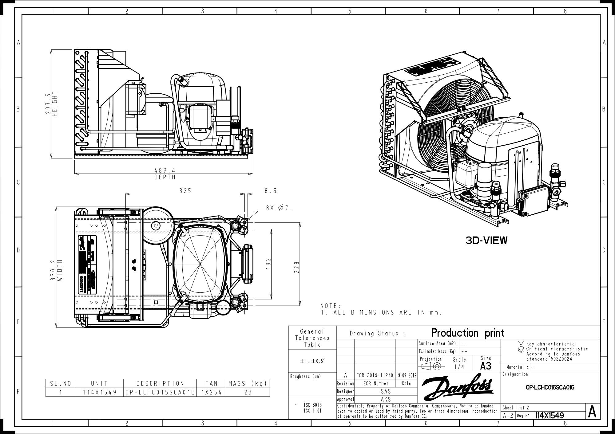 Danfoss Optyma OP-LCHC015 R404A aggregat